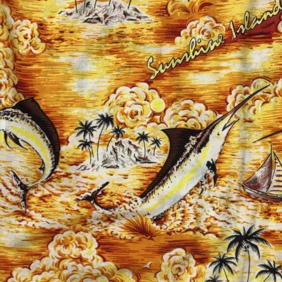 Mens Tropical Shirt XXL Swordfish Palm Trees Sailboats Flowers Sunshine Island - Picture 11 of 16